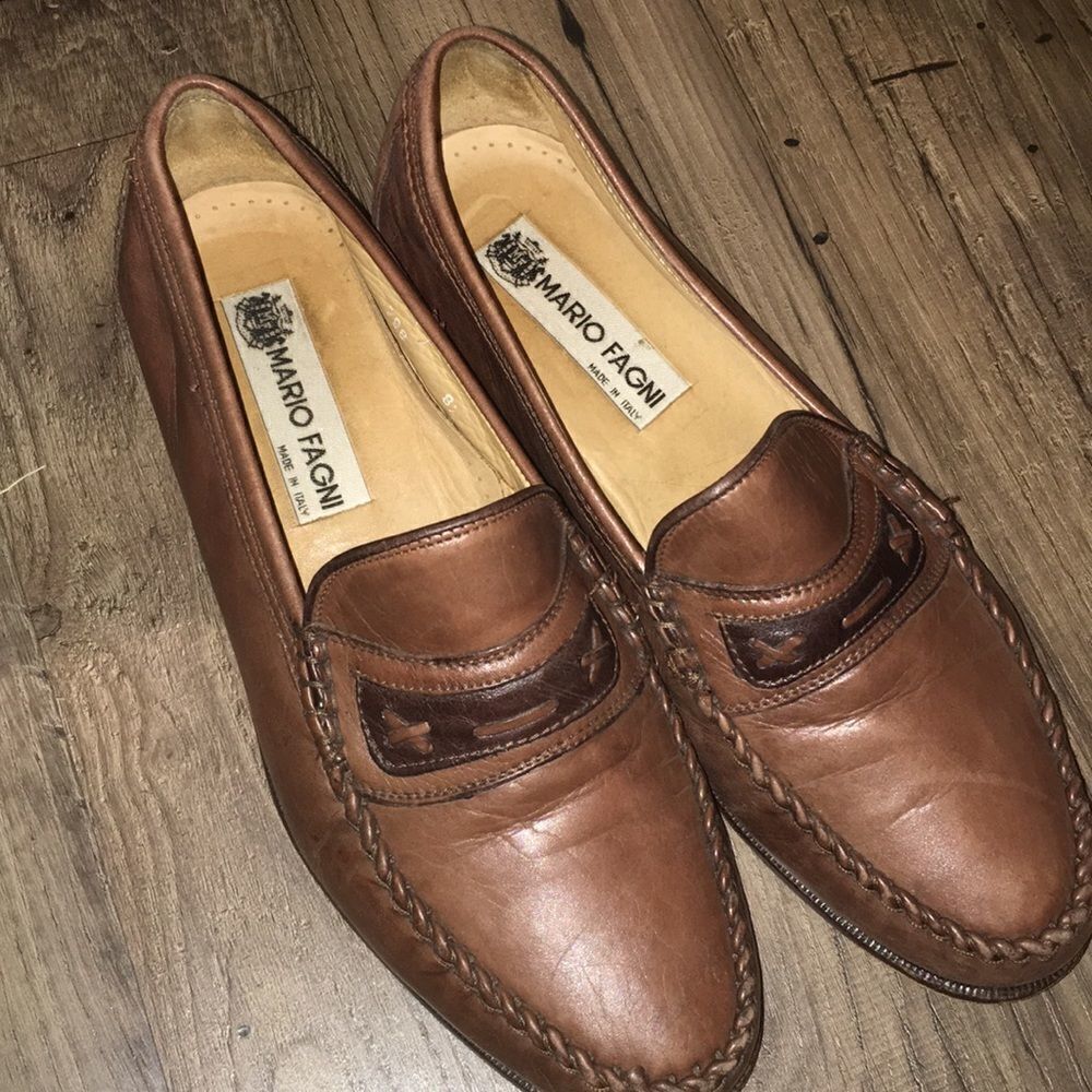 Mario Fagni Brown Italy slip on Loafer shoes 8.5